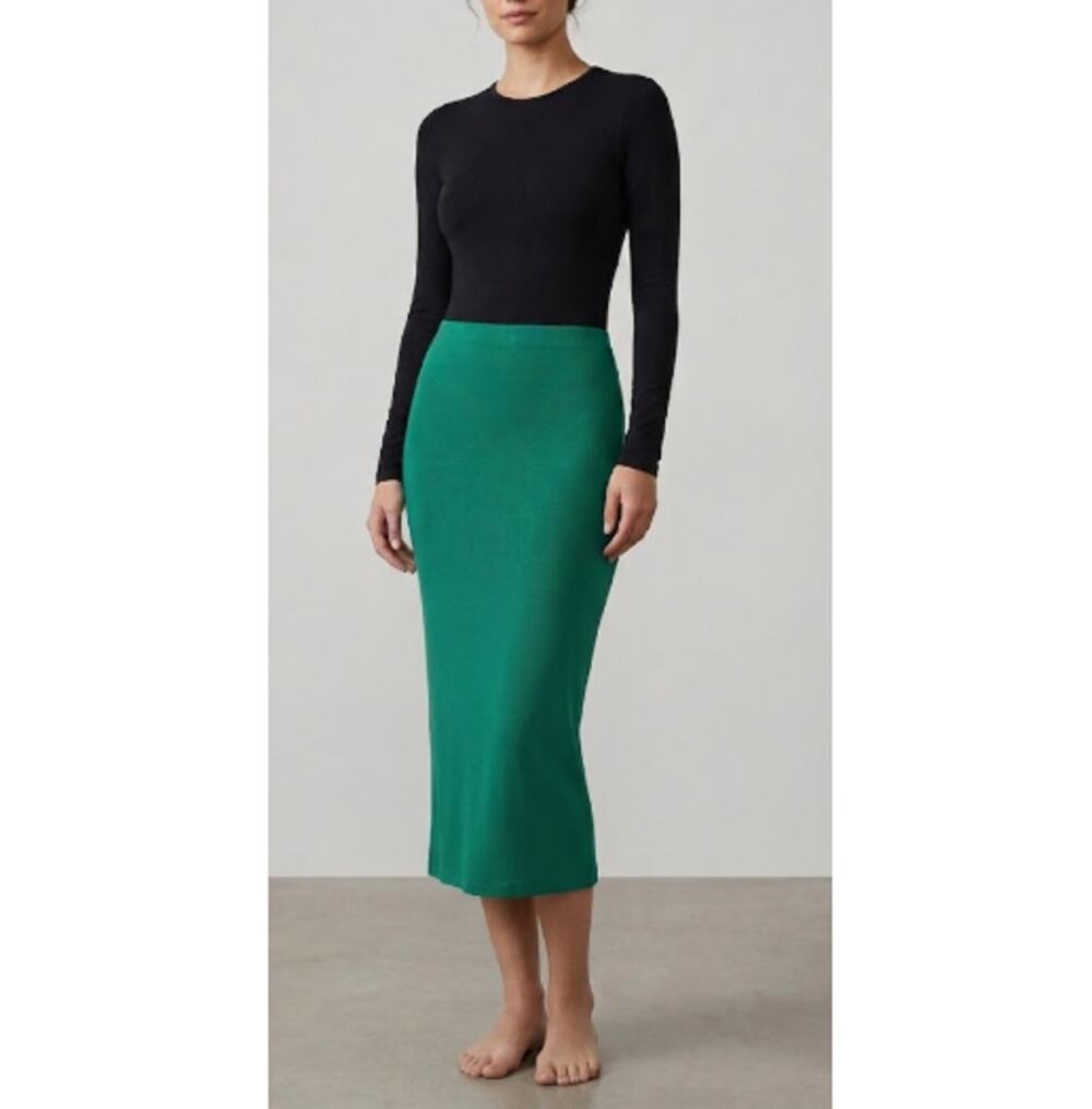 New NAKED WARDROBE Women's Green High Waisted Bodycon Midi Skirt Size M